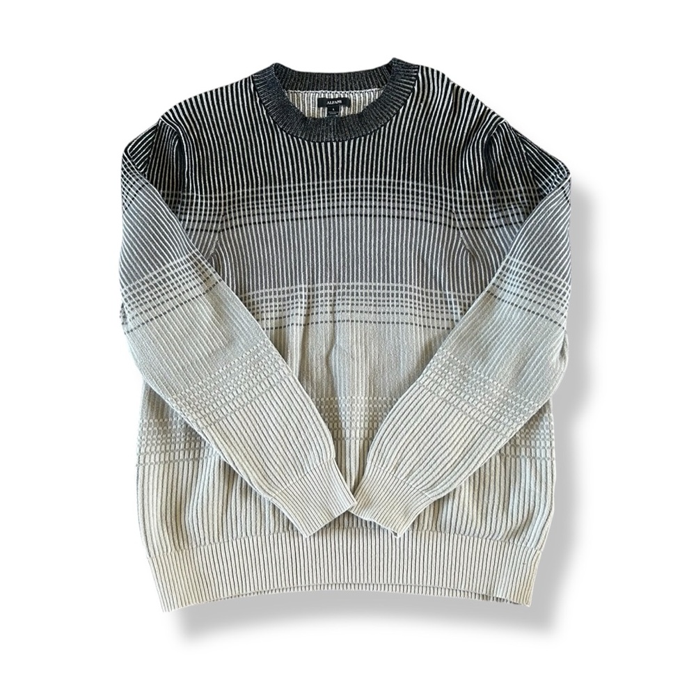 [Alfani] Black and Gray Striped Crewneck Sweater